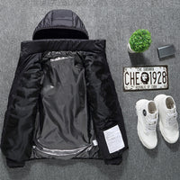 Heated jacket worn outdoors