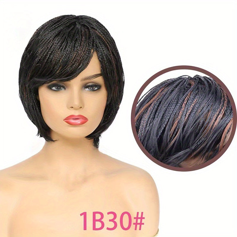 Short Bob Box Braided Wig with Bangs Pixie Cut Side Part Synthetic Heat Resistant Ombre Crochet Braided Wig African Style Cosplay Wig for Women - Summer Hairpiece, Fashion Accessory, Natural Look Hairpiece Sweet T 52