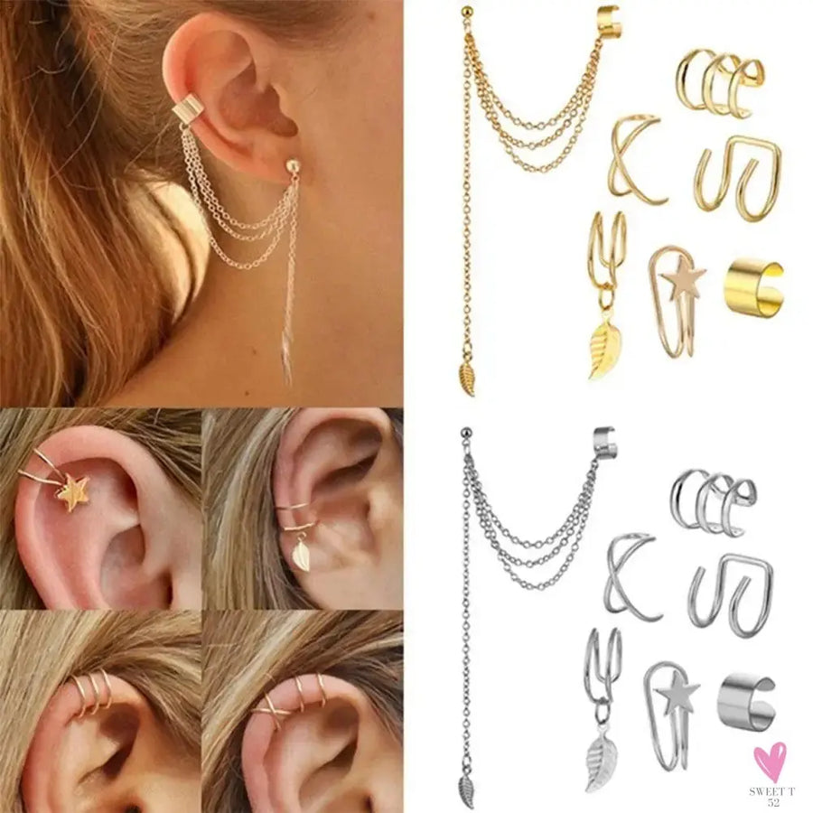 7Pcs/set Punk Simple Wrap Earring Set For Women & Girls - Clip-on Earrings, No piercing SWEET T 52