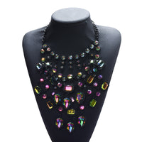 Creative Exaggerating Retro Multi-layer Style Alloy Inlaid Jewel Necklace for Women