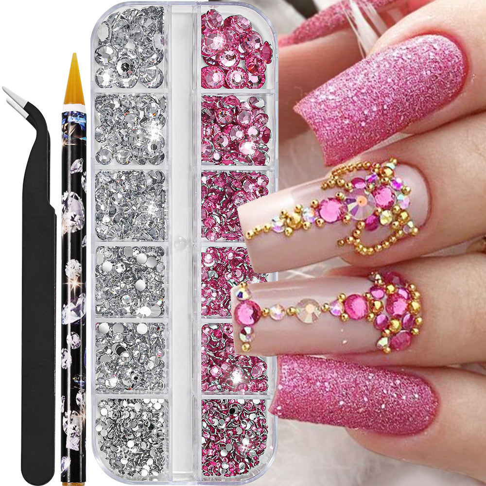 Nail Art Accessories, AB Mixed Color, 12 Grid Strip Box Illusion Nail Accessories