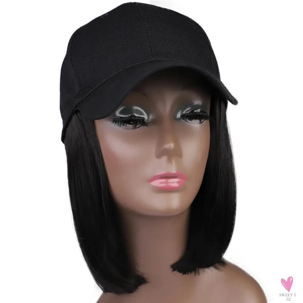 8-Inch Synthetic Baseball Cap Wig Hair with Straight Bob, Adjustable Cap Wig for Women and Girls Sweet T 52