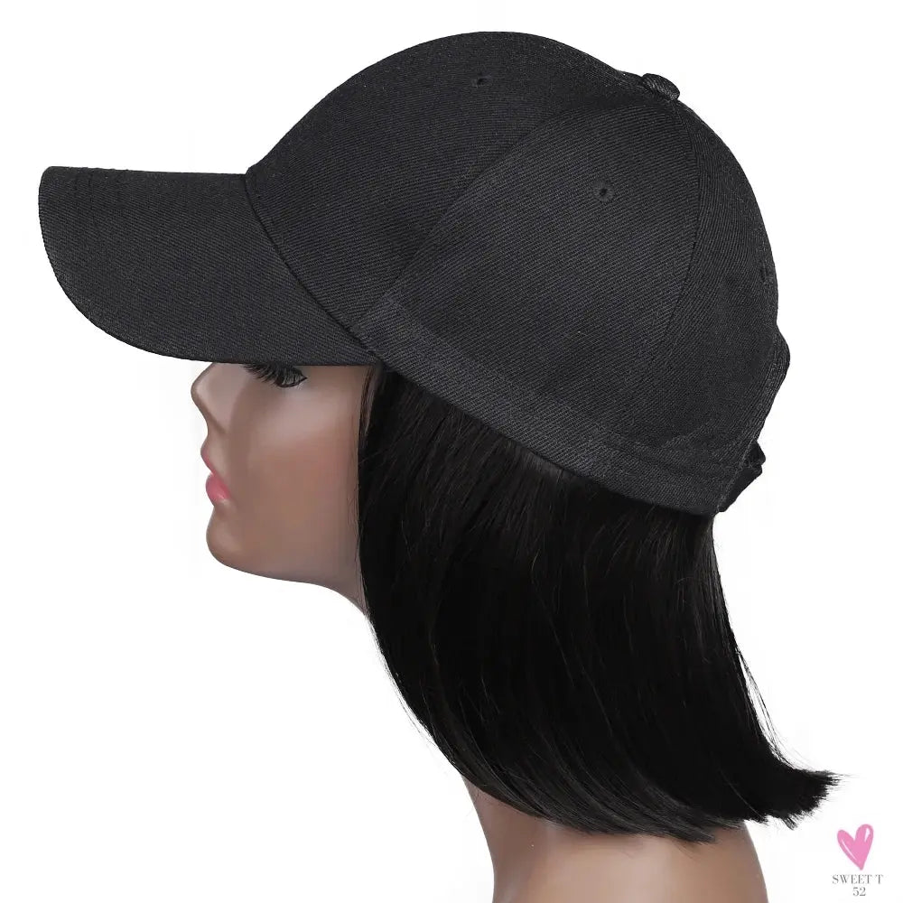 8-Inch Synthetic Baseball Cap Wig Hair with Straight Bob, Adjustable Cap Wig for Women and Girls Sweet T 52