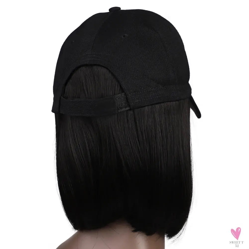 8-Inch Synthetic Baseball Cap Wig Hair with Straight Bob, Adjustable Cap Wig for Women and Girls Sweet T 52