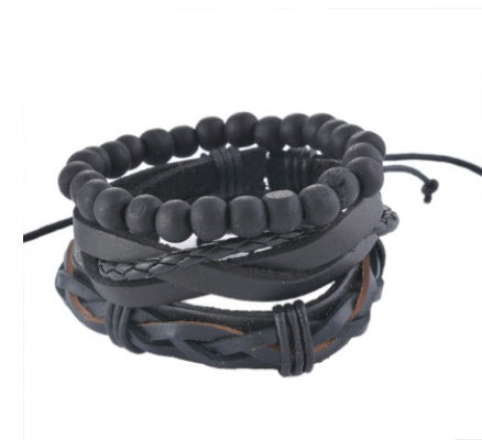 Leather Bracelet for Men - Multi-layer Bead Bracelet, Punk Wrap Bracelets, Vintage punk Men's Jewelry