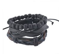 Leather Bracelet for Men - Multi-layer Bead Bracelet, Punk Wrap Bracelets, Vintage punk Men's Jewelry