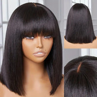 Human Hair Lace Wig with Bangs for Women