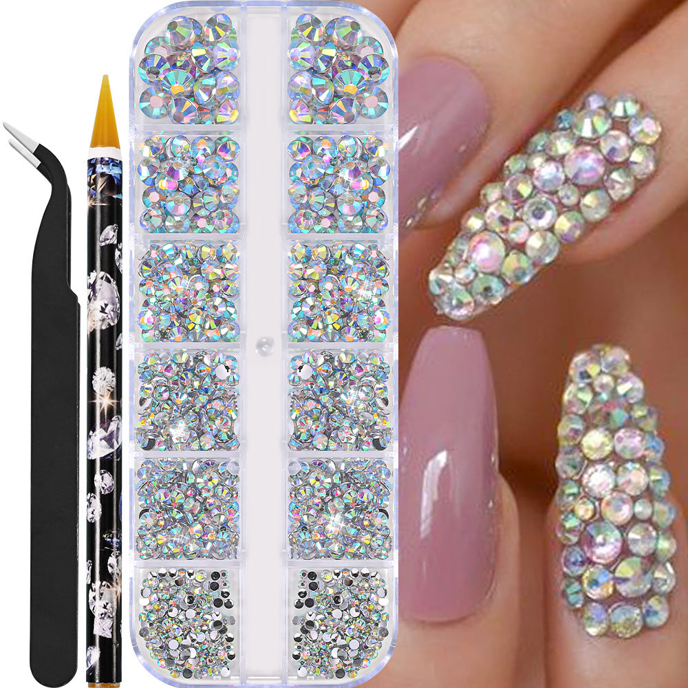 Nail Art Accessories, AB Mixed Color, 12 Grid Strip Box Illusion Nail Accessories