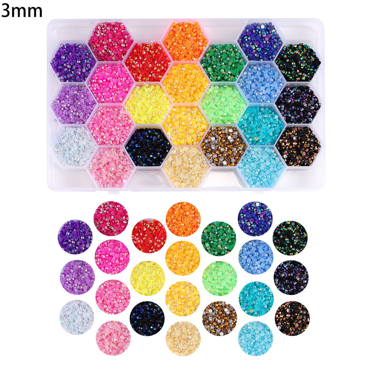 3mm/4mm24 Grids box Multi-color Resin Drill Nail Beauty - DIY Ornament Accessories