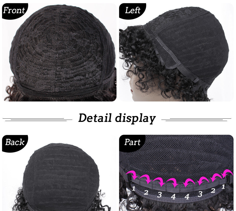 Fashion Wig Hair Set - Short Curly Hair - Real Human Hair Headwear for Women