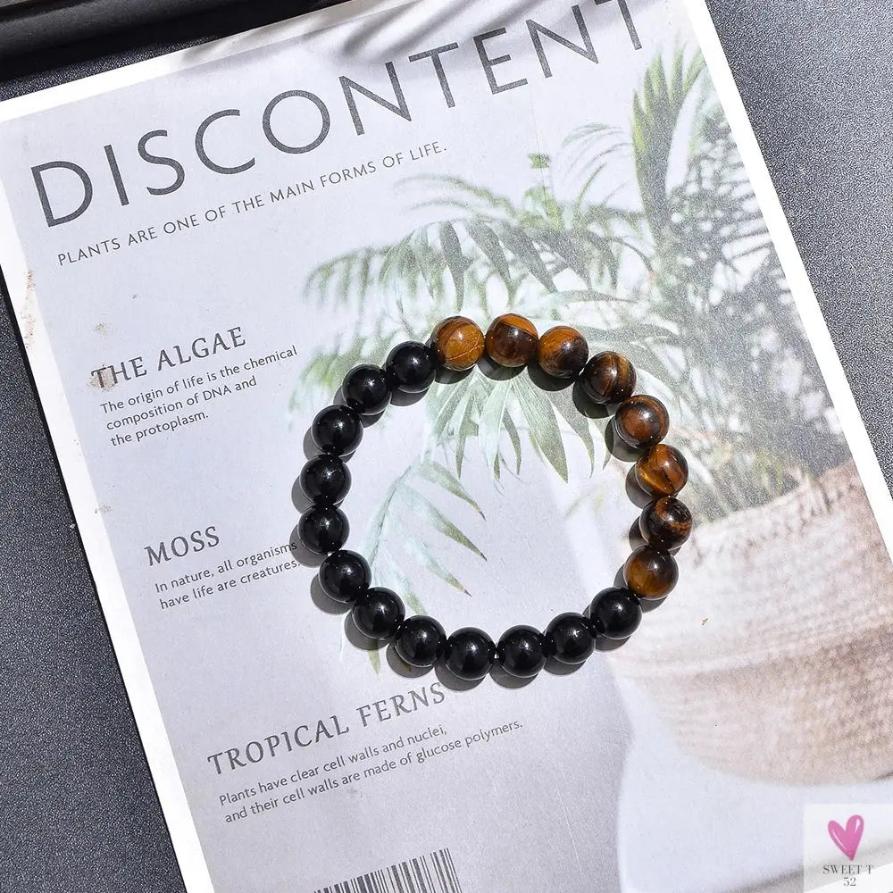 8mm Yellow Tiger Eye Black Onyx Beaded Necklace Men and Women Choker Long Necklace Jewelry Set Sweet T 52