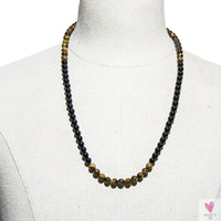 8mm Yellow Tiger Eye Black Onyx Beaded Necklace Men and Women Choker Long Necklace Jewelry Set Sweet T 52