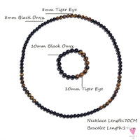 8mm Yellow Tiger Eye Black Onyx Beaded Necklace Men and Women Choker Long Necklace Jewelry Set Sweet T 52