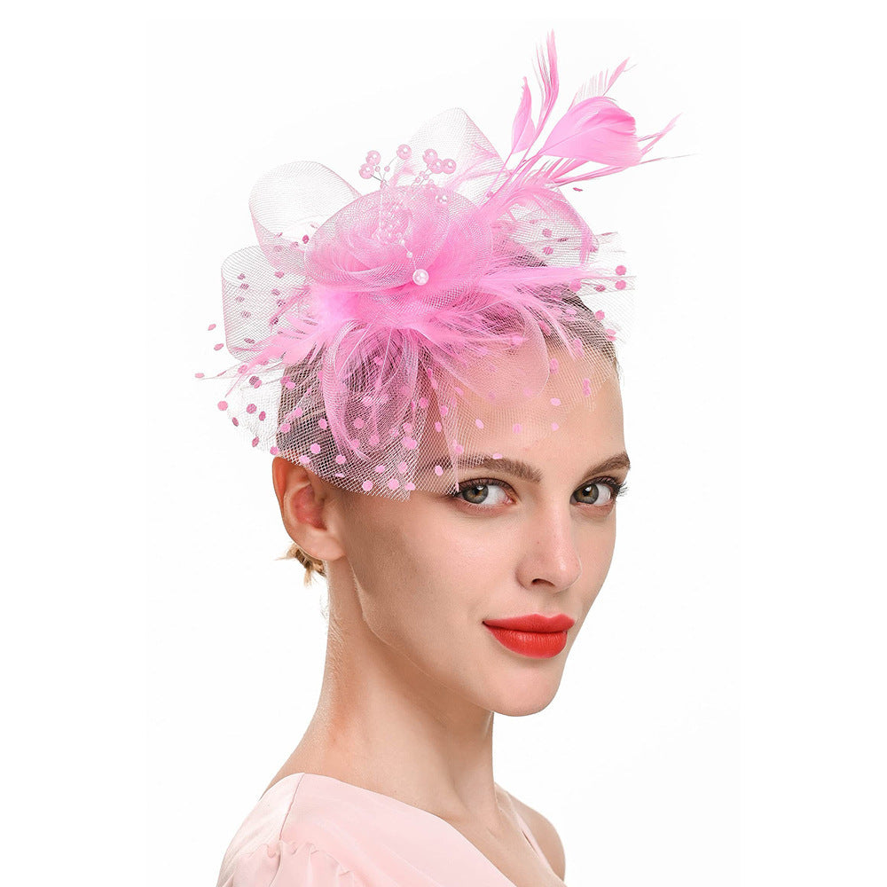 Feather Bride Hair Ornament - Mesh Hat Combination Hairpin