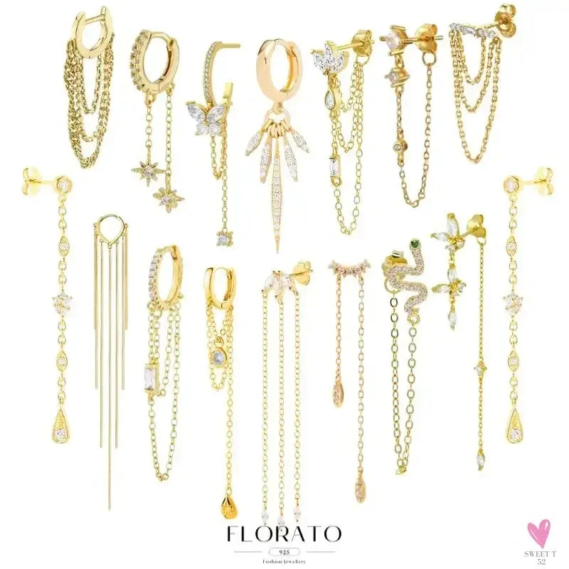 925 Sterling Silver Long Chain Tassel Drop Earrings for Women - Crystal Zircon Star Perforation Earrings, Fine Jewelry SWEET T 52