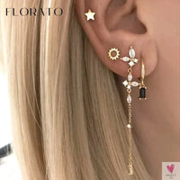 925 Sterling Silver Long Chain Tassel Drop Earrings for Women - Crystal Zircon Star Perforation Earrings, Fine Jewelry SWEET T 52