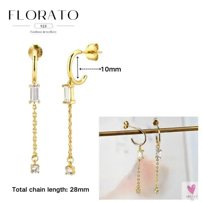 925 Sterling Silver Long Chain Tassel Drop Earrings for Women - Crystal Zircon Star Perforation Earrings, Fine Jewelry SWEET T 52