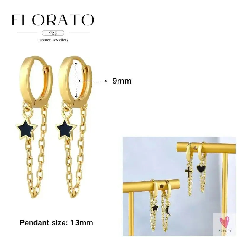 925 Sterling Silver Long Chain Tassel Drop Earrings for Women - Crystal Zircon Star Perforation Earrings, Fine Jewelry SWEET T 52