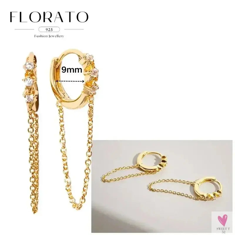 925 Sterling Silver Long Chain Tassel Drop Earrings for Women - Crystal Zircon Star Perforation Earrings, Fine Jewelry SWEET T 52