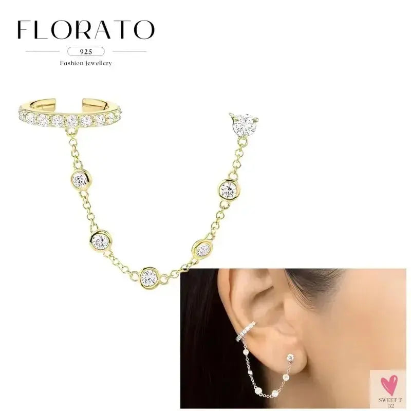 925 Sterling Silver Long Chain Tassel Drop Earrings for Women - Crystal Zircon Star Perforation Earrings, Fine Jewelry SWEET T 52