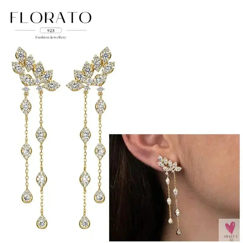 925 Sterling Silver Long Chain Tassel Drop Earrings for Women - Crystal Zircon Star Perforation Earrings, Fine Jewelry SWEET T 52