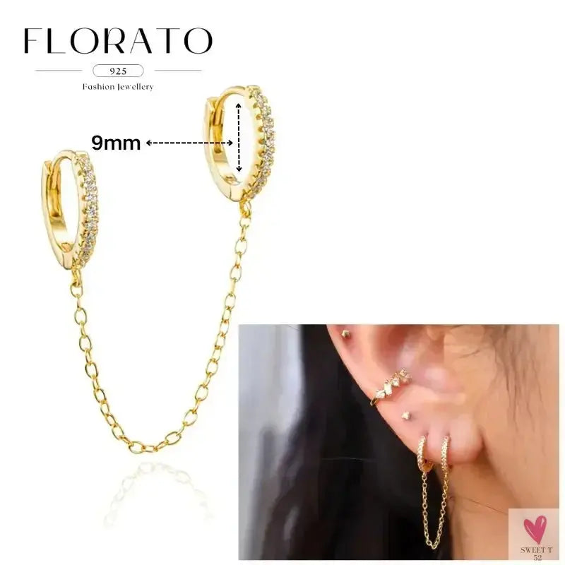 925 Sterling Silver Long Chain Tassel Drop Earrings for Women - Crystal Zircon Star Perforation Earrings, Fine Jewelry SWEET T 52