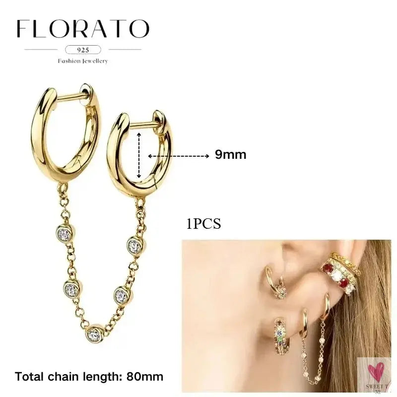 925 Sterling Silver Long Chain Tassel Drop Earrings for Women - Crystal Zircon Star Perforation Earrings, Fine Jewelry SWEET T 52