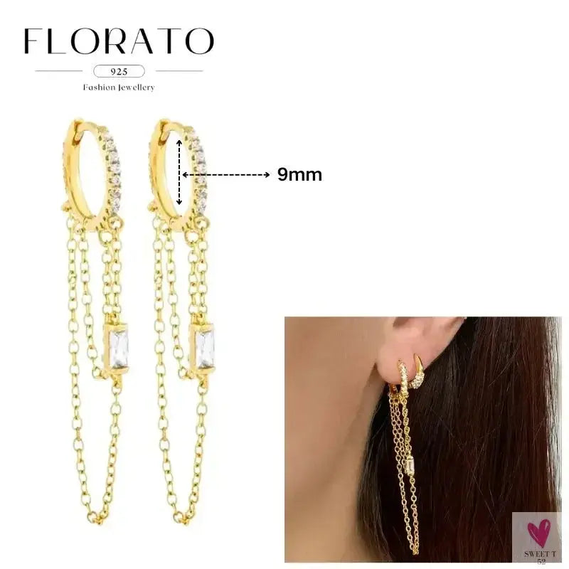 925 Sterling Silver Long Chain Tassel Drop Earrings for Women - Crystal Zircon Star Perforation Earrings, Fine Jewelry SWEET T 52