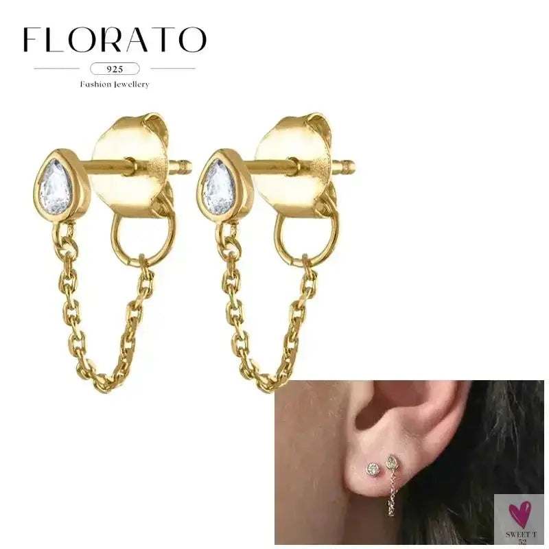 925 Sterling Silver Long Chain Tassel Drop Earrings for Women - Crystal Zircon Star Perforation Earrings, Fine Jewelry SWEET T 52