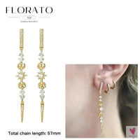 925 Sterling Silver Long Chain Tassel Drop Earrings for Women - Crystal Zircon Star Perforation Earrings, Fine Jewelry SWEET T 52