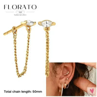 925 Sterling Silver Long Chain Tassel Drop Earrings for Women - Crystal Zircon Star Perforation Earrings, Fine Jewelry SWEET T 52