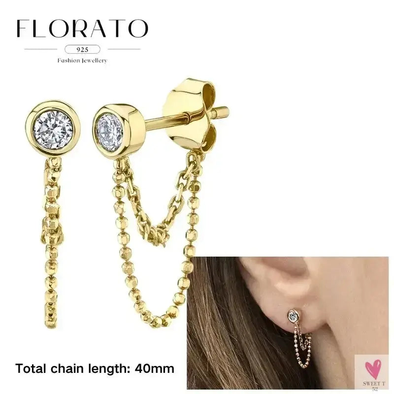 925 Sterling Silver Long Chain Tassel Drop Earrings for Women - Crystal Zircon Star Perforation Earrings, Fine Jewelry SWEET T 52