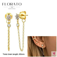 925 Sterling Silver Long Chain Tassel Drop Earrings for Women - Crystal Zircon Star Perforation Earrings, Fine Jewelry SWEET T 52