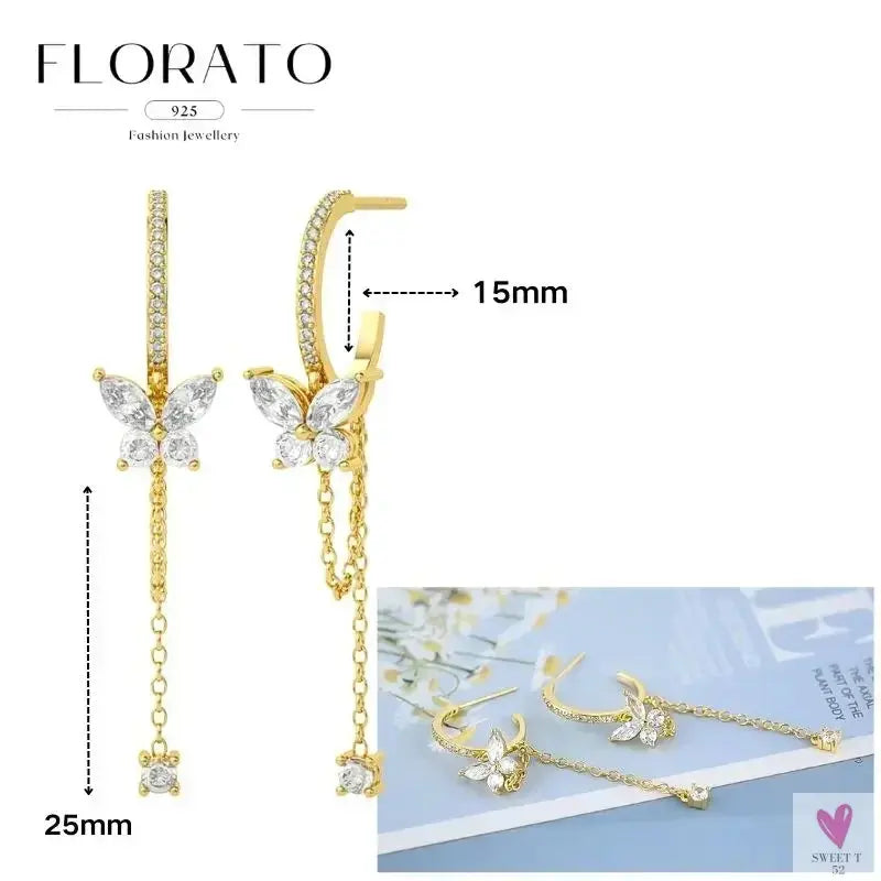 925 Sterling Silver Long Chain Tassel Drop Earrings for Women - Crystal Zircon Star Perforation Earrings, Fine Jewelry SWEET T 52