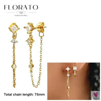 925 Sterling Silver Long Chain Tassel Drop Earrings for Women - Crystal Zircon Star Perforation Earrings, Fine Jewelry SWEET T 52