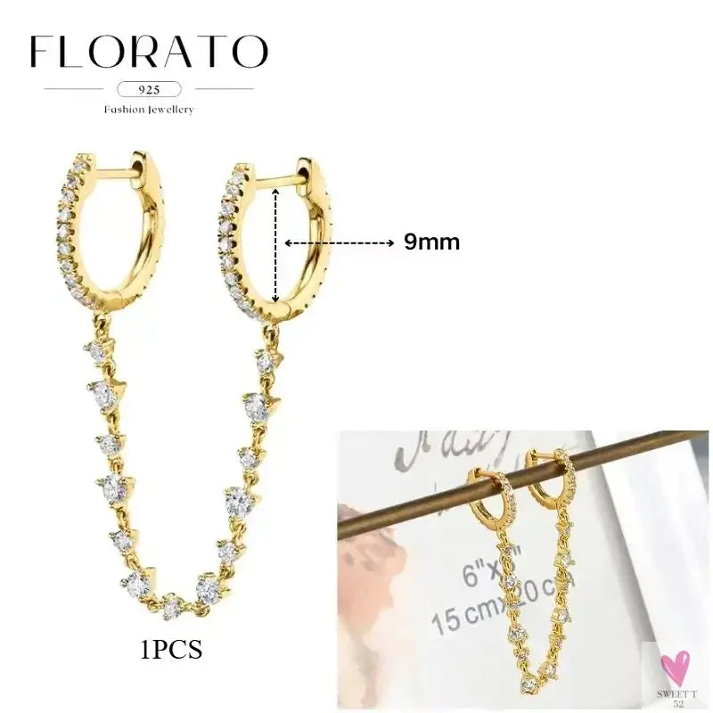 925 Sterling Silver Long Chain Tassel Drop Earrings for Women - Crystal Zircon Star Perforation Earrings, Fine Jewelry SWEET T 52