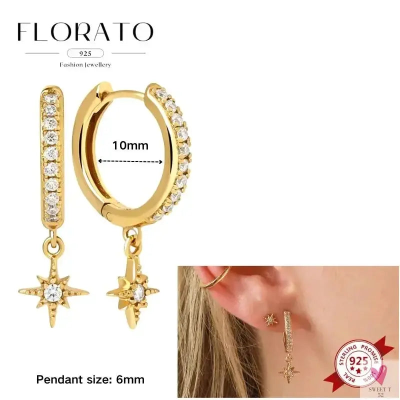 925 Sterling Silver Long Chain Tassel Drop Earrings for Women - Crystal Zircon Star Perforation Earrings, Fine Jewelry SWEET T 52