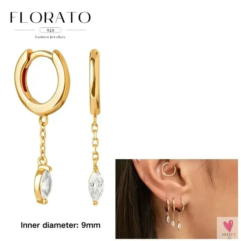 925 Sterling Silver Long Chain Tassel Drop Earrings for Women - Crystal Zircon Star Perforation Earrings, Fine Jewelry SWEET T 52