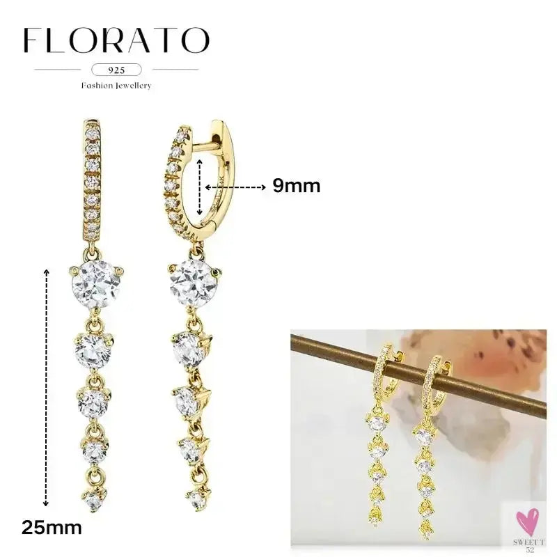 925 Sterling Silver Long Chain Tassel Drop Earrings for Women - Crystal Zircon Star Perforation Earrings, Fine Jewelry SWEET T 52