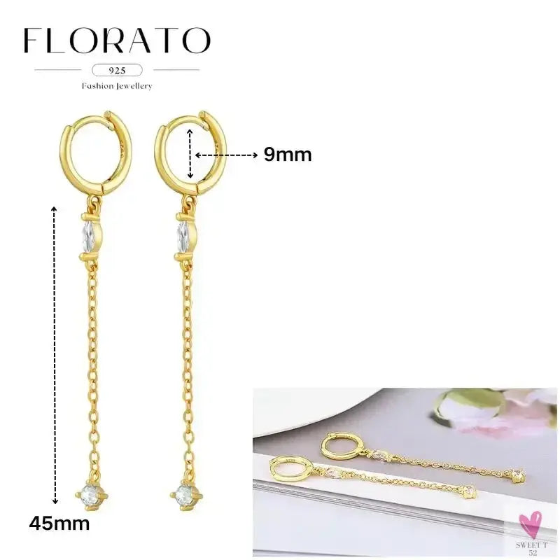 925 Sterling Silver Long Chain Tassel Drop Earrings for Women - Crystal Zircon Star Perforation Earrings, Fine Jewelry SWEET T 52