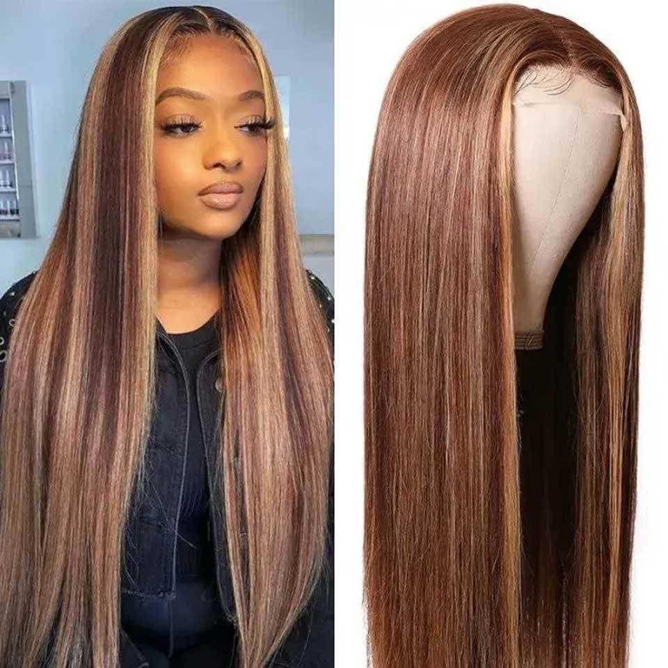 Front Lace Human Hair Wig  with Piano Highlights, 180% Density, for Women - 4 27T Wig