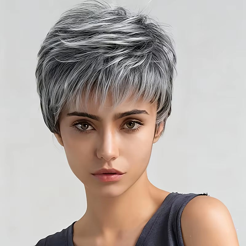8-Inch Silver-White Wig Suitable for Ladies and Gentlemen, Natural Synthetic Wig, Short Curly Wig Suitable Everyone'S Daily Wear