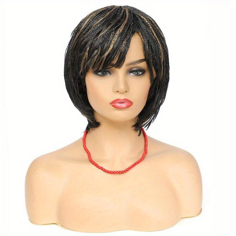 Short Bob Box Braided Wig with Bangs Pixie Cut Side Part Synthetic Heat Resistant Ombre Crochet Braided Wig African Style Cosplay Wig for Women - Summer Hairpiece, Fashion Accessory, Natural Look Hairpiece Sweet T 52