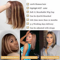 4/27 Highlight Ombre Bob Wig - 13x4 Lace Front Human Hair, Pre-Plucked