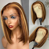 4/27 Highlight Ombre Bob Wig - 13x4 Lace Front Human Hair, Pre-Plucked
