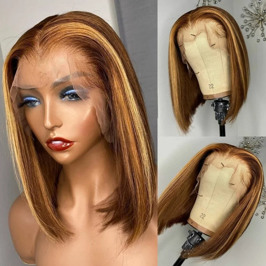 4/27 Highlight Ombre Bob Wig - 13x4 Lace Front Human Hair, Pre-Plucked