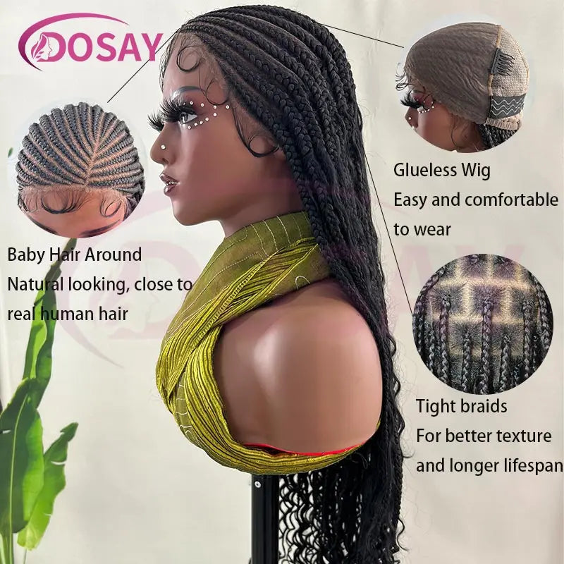 Wear & Go Glueless Synthetic Boho Box, Full Lace Front, Braided Wig for Women. Curly Hair Bohemian Goddess Locs Braided Wig