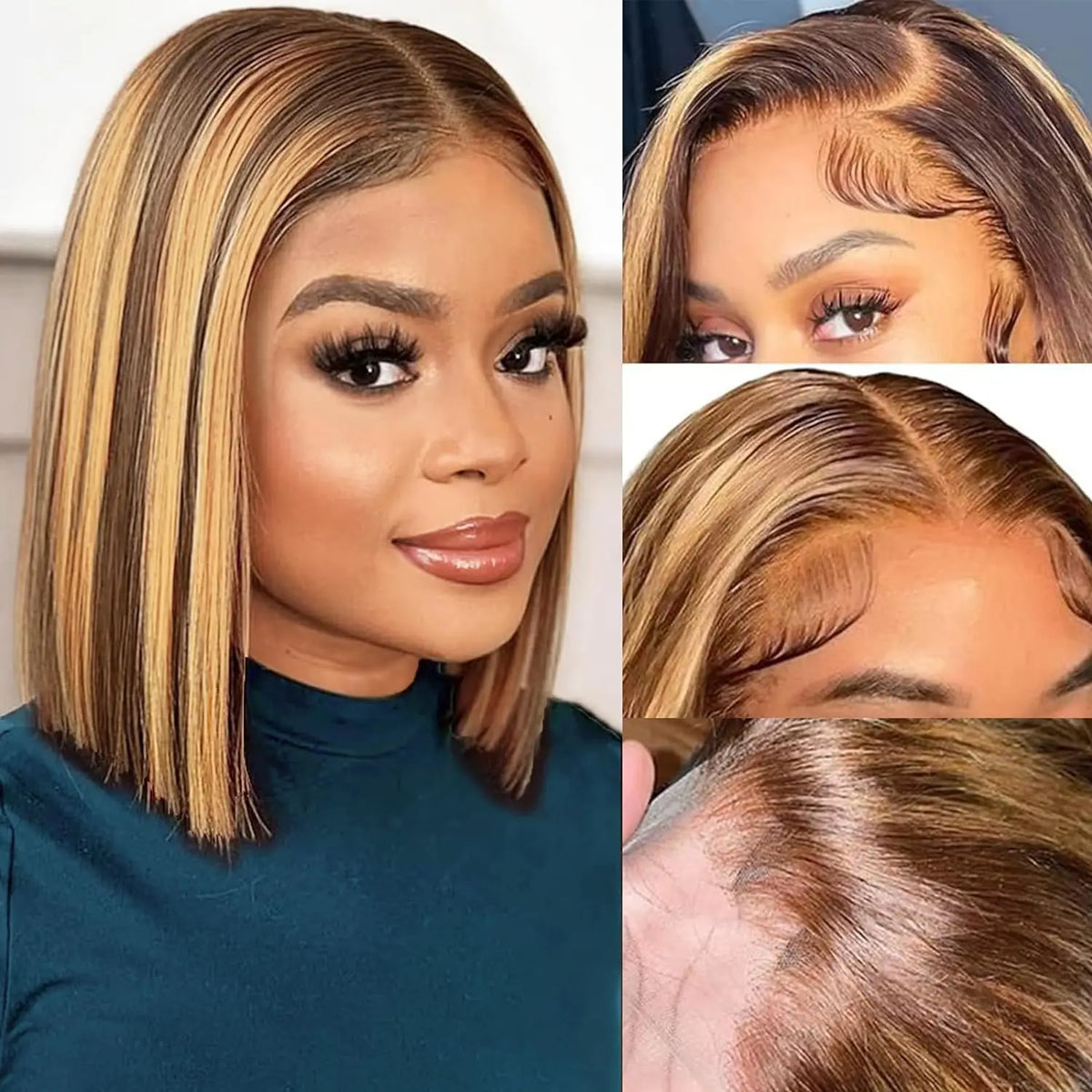 4/27 Highlight Ombre Bob Wig - 13x4 Lace Front Human Hair, Pre-Plucked