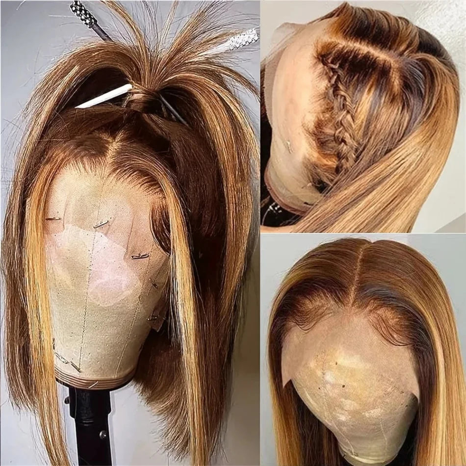 4/27 Highlight Ombre Bob Wig - 13x4 Lace Front Human Hair, Pre-Plucked