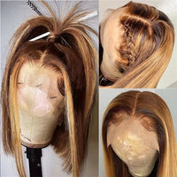 4/27 Highlight Ombre Bob Wig - 13x4 Lace Front Human Hair, Pre-Plucked
